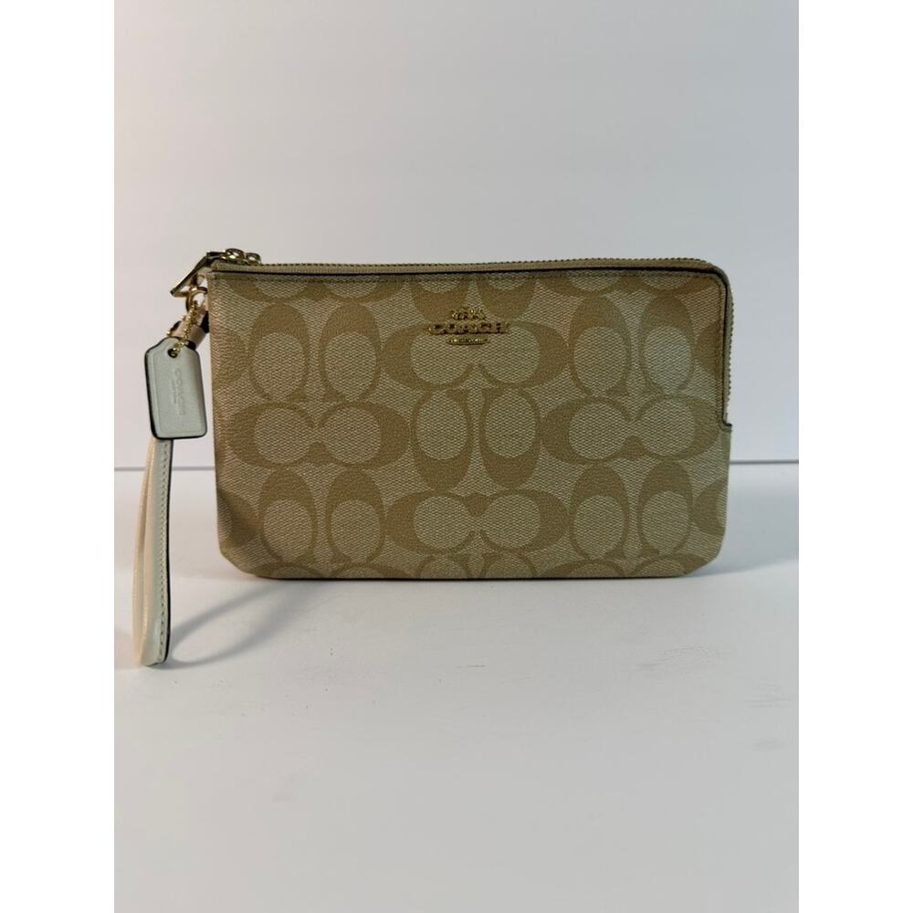 Authentic Coach Signature Double Zip Wristlet Wallet
